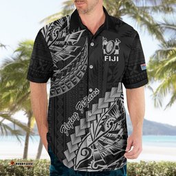 Fiji Rugby Hawaiian Shirt Kaiviti Fijian Tribal World Cup Black