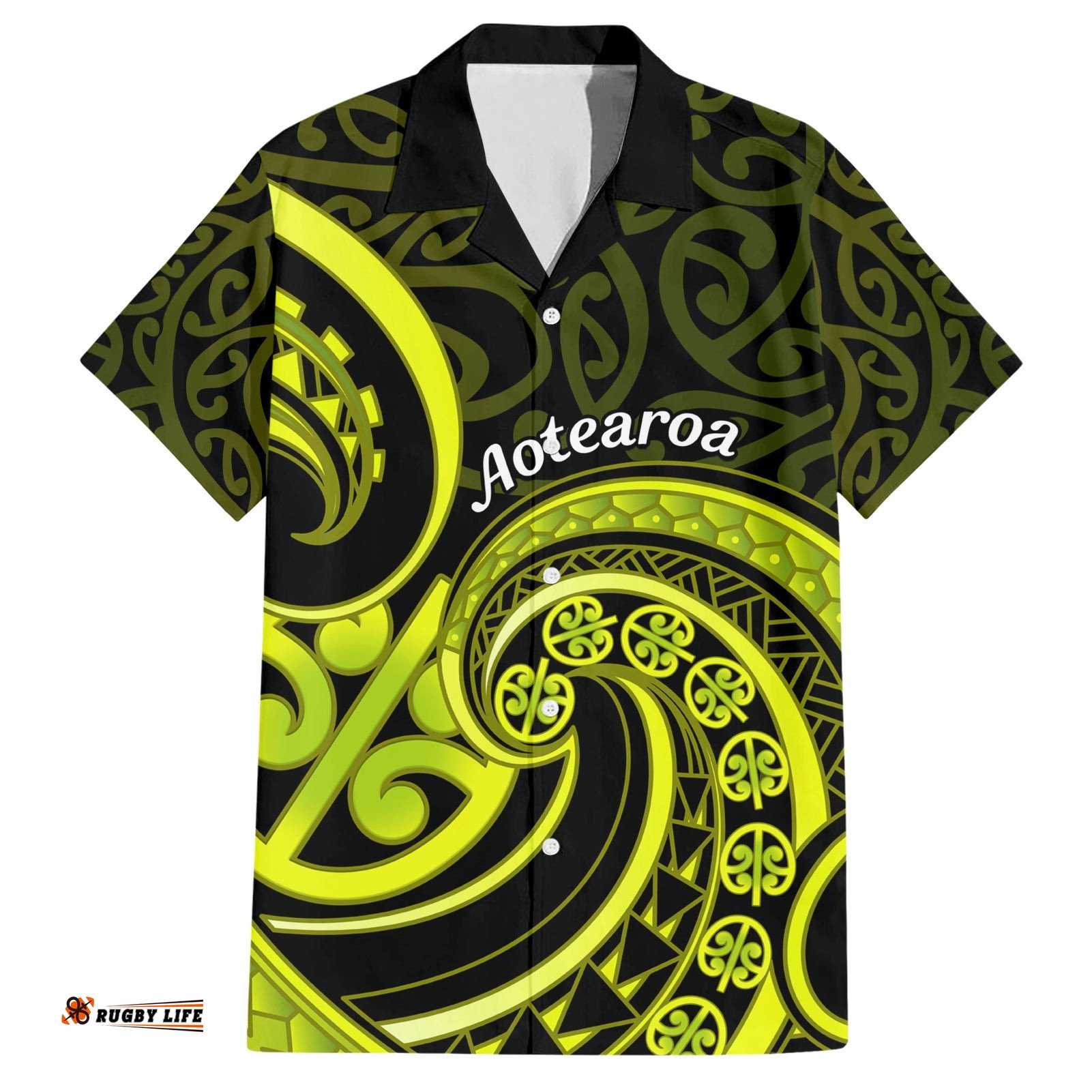 Lime Green New Zealand Mangopare Hawaiian Shirt Aotearoa Maori Koru Style