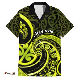 Lime Green New Zealand Mangopare Hawaiian Shirt Aotearoa Maori Koru Style