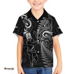 Custom New Zealand Tiki Tennis Hawaiian Shirt 2024 Aotearoa Tenehi Maori Silver Fern Black