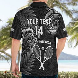 Custom New Zealand Tiki Tennis Hawaiian Shirt 2024 Aotearoa Tenehi Maori Silver Fern Black