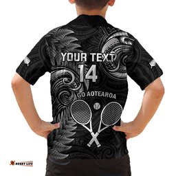 Custom New Zealand Tiki Tennis Hawaiian Shirt 2024 Aotearoa Tenehi Maori Silver Fern Black