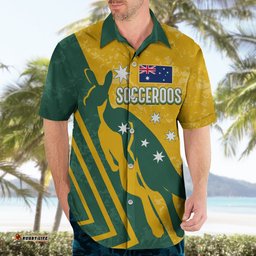Personalised Australia Soccer Hawaiian Shirt Green & Gold Go Socceroos