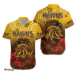 Hawks ANZAC Hawaiian Shirt Hawthorn Football Aboriginal Poppy