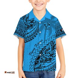 Custom Fiji Rugby Hawaiian Shirt Kaiviti Fijian Tribal World Cup Blue No1