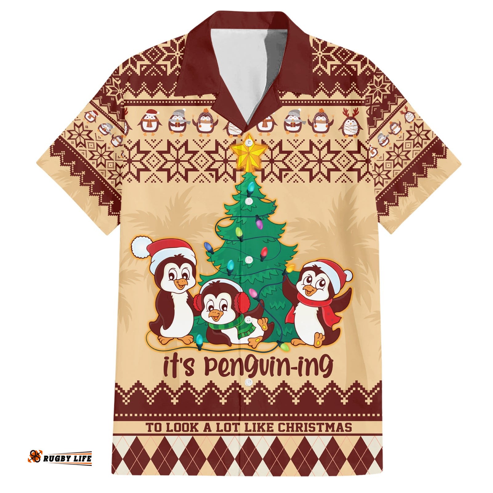 Australia Penguin Christmas Argyle Pattern Personalised Hawaiian Shirt