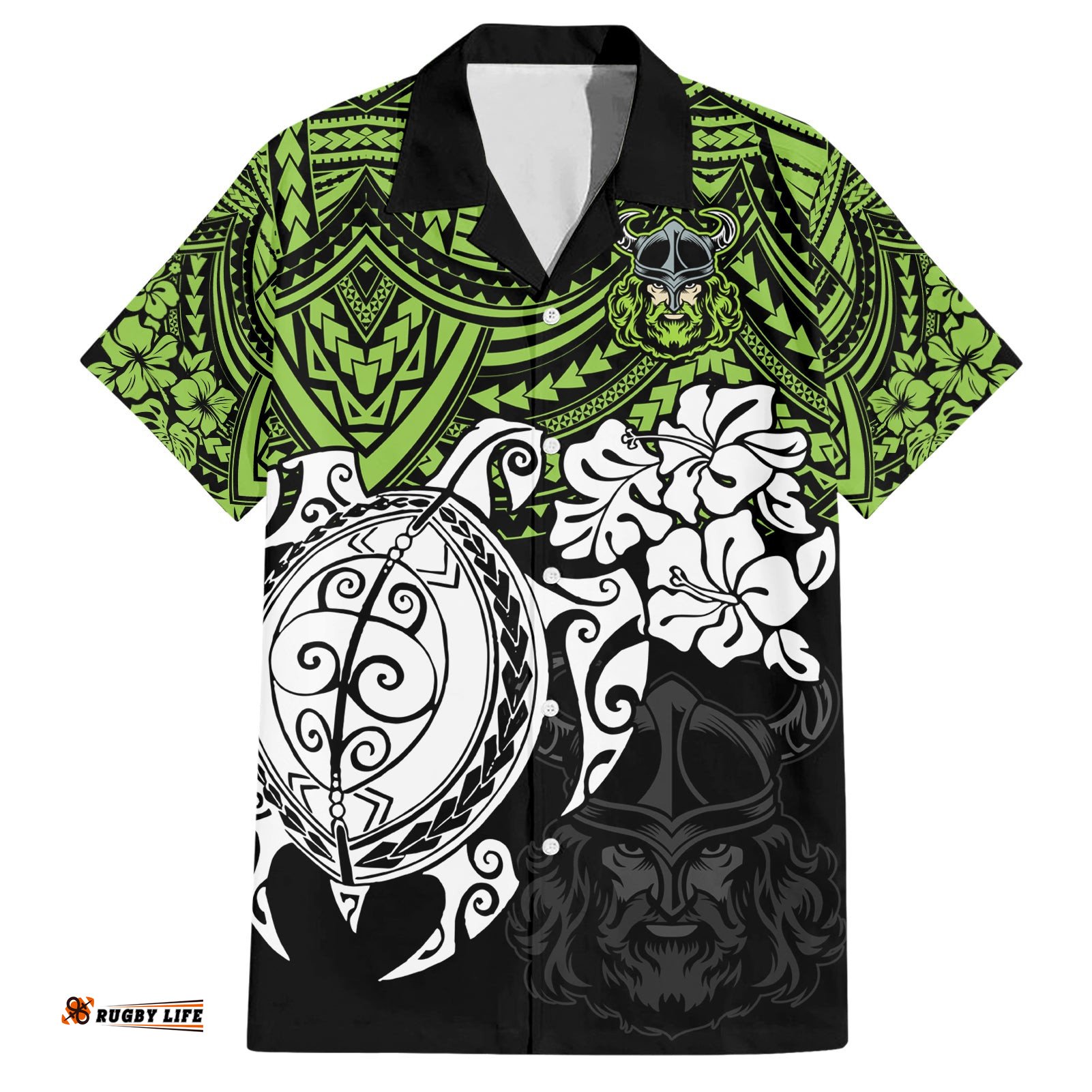 Custom Raiders Rugby Hawaiian Shirt Canberra Hibiscus and Turtle With Polynesian Pattern