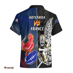 New Zealand And France Rugby Hawaiian Shirt All Black With Les Bleus Together World Cup