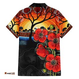 ANZAC Day Australia Poppy Flower Hawaiian Shirt Aboriginal Style