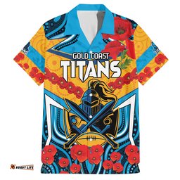 Custom GLD Titans Rugby ANZAC Hawaiian Shirt Gallipoli Soldier With Aboriginal Art