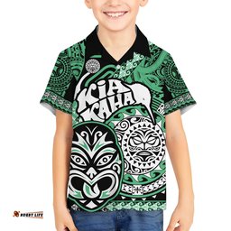 Personalised Te Reo Maori New Zealand Hawaiian Shirt Aotearoa Kia Haka Maori Tribal Tattoo Green Style