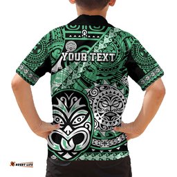 Personalised Te Reo Maori New Zealand Hawaiian Shirt Aotearoa Kia Haka Maori Tribal Tattoo Green Style