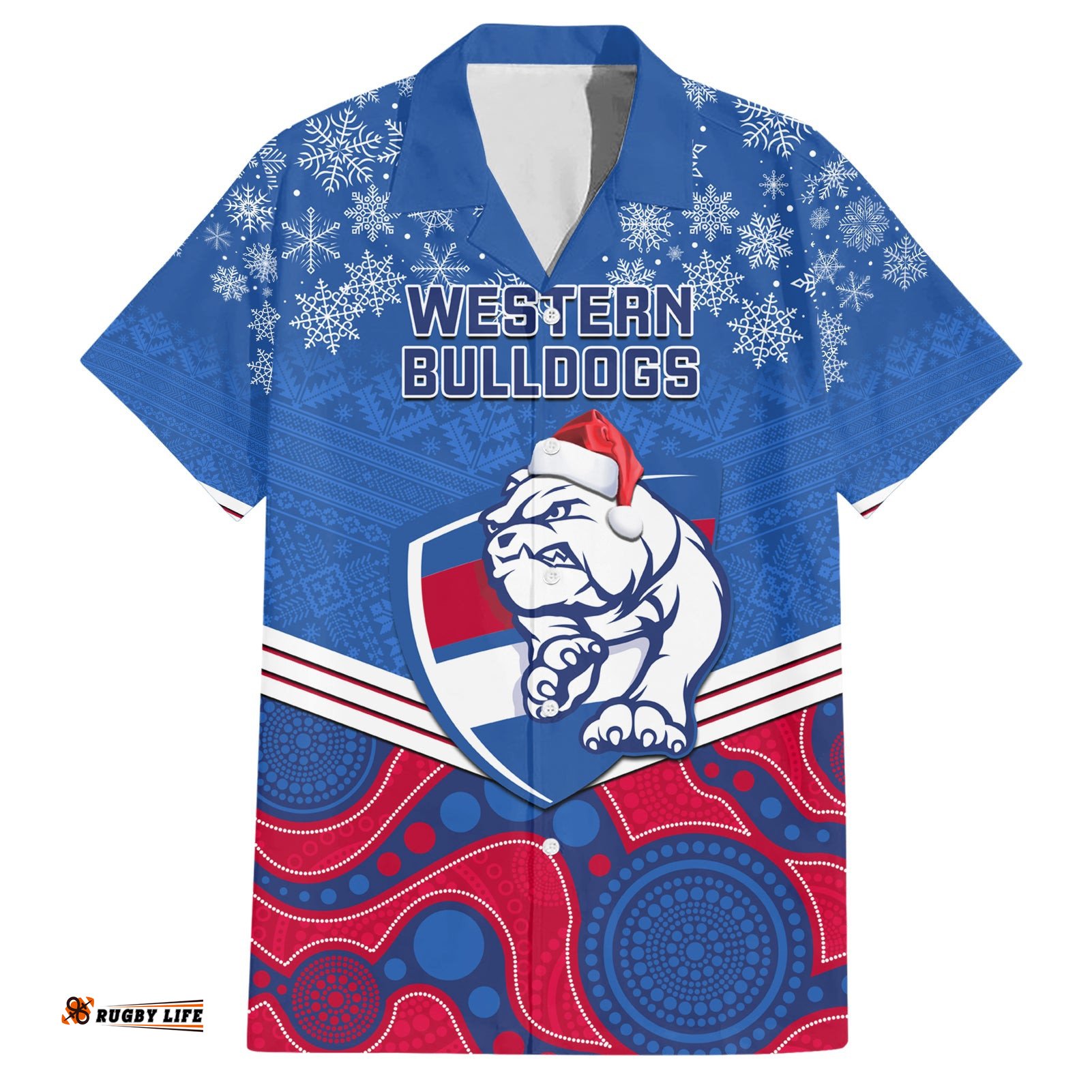 Custom Bulldogs Football Christmas Hawaiian Shirt Merry Xmas Mix Aboriginal Art