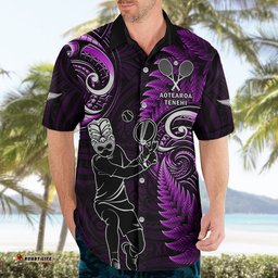 Custom New Zealand Tiki Tennis Hawaiian Shirt 2024 Aotearoa Tenehi Maori Silver Fern Purple