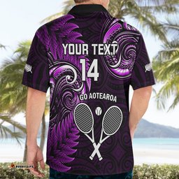 Custom New Zealand Tiki Tennis Hawaiian Shirt 2024 Aotearoa Tenehi Maori Silver Fern Purple