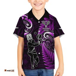 Custom New Zealand Tiki Tennis Hawaiian Shirt 2024 Aotearoa Tenehi Maori Silver Fern Purple