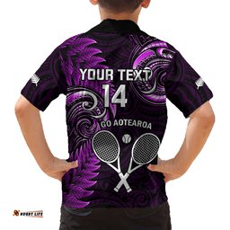 Custom New Zealand Tiki Tennis Hawaiian Shirt 2024 Aotearoa Tenehi Maori Silver Fern Purple