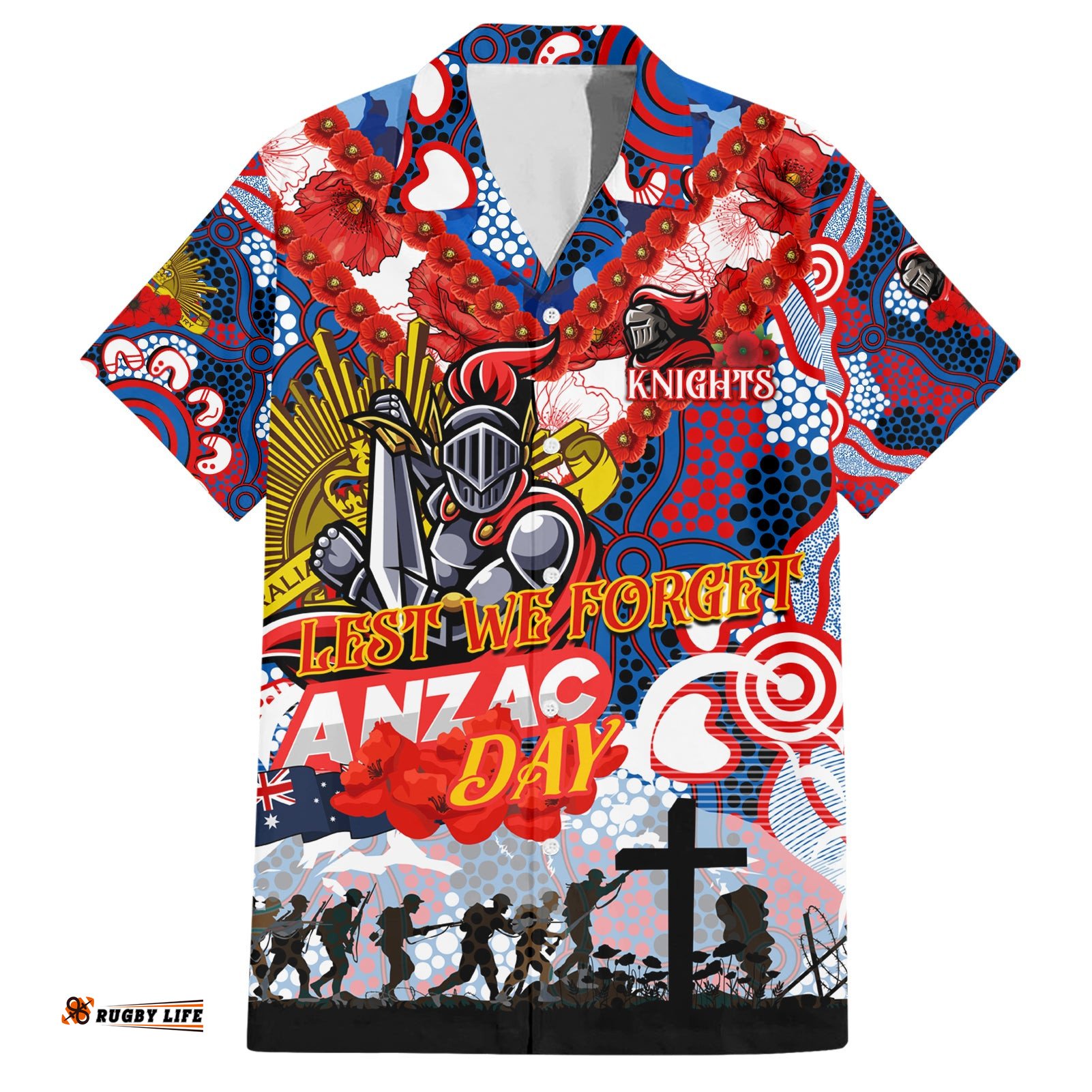 Personalised Knights ANZAC Day Hawaiian Shirt Aboriginal Rising Sun