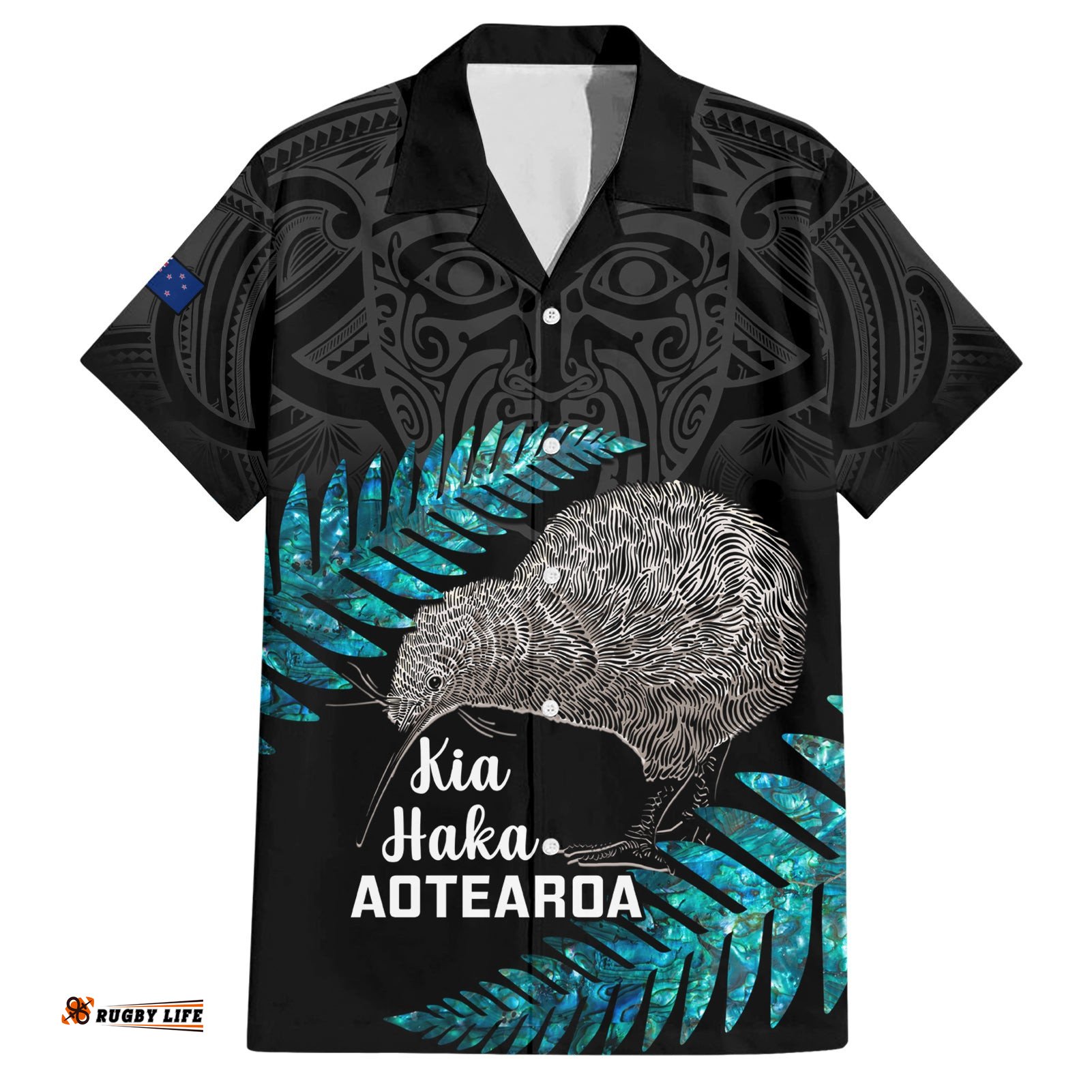 Custom New Zealand Silver Fern Rugby Hawaiian Shirt Pacific Kia Haka Kiwis With Maori Ta Moko