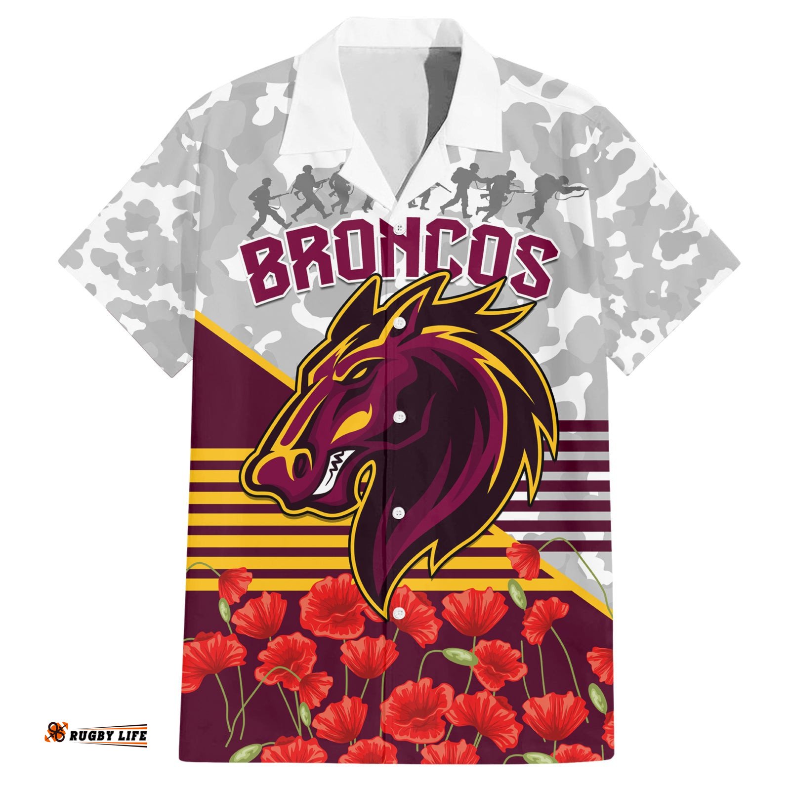 Broncos Rugby ANZAC Day 2024 Hawaiian Shirt Camouflage Style