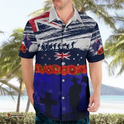 New Zealand and Australia ANZAC Day Hawaiian Shirt Lest We Forget Red Poppy Flowers and Soldier