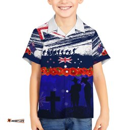 New Zealand and Australia ANZAC Day Hawaiian Shirt Lest We Forget Red Poppy Flowers and Soldier