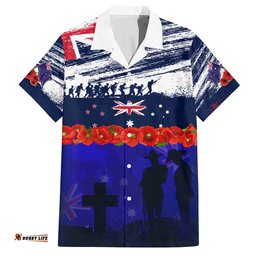 New Zealand and Australia ANZAC Day Hawaiian Shirt Lest We Forget Red Poppy Flowers and Soldier