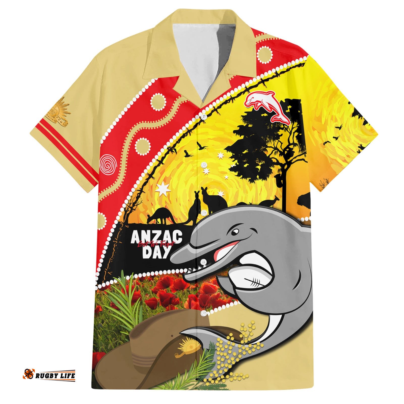 Dolphins ANZAC Day Hawaiian Shirt Rosemary Starring Night Style