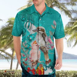 Kookaburra and Cockatoo Hawaiian Shirt Australia Merry Christmas Aboriginal Teal Style