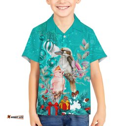 Kookaburra and Cockatoo Hawaiian Shirt Australia Merry Christmas Aboriginal Teal Style