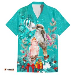 Kookaburra and Cockatoo Hawaiian Shirt Australia Merry Christmas Aboriginal Teal Style