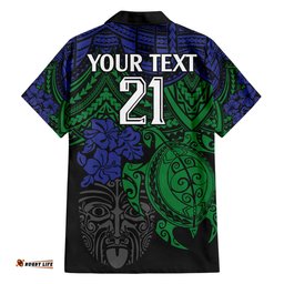 Custom New Zealand Warriors Rugby Hawaiian Shirt Hibiscus and Turtle With Polynesian Pattern