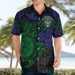 Custom New Zealand Warriors Rugby Hawaiian Shirt Hibiscus and Turtle With Polynesian Pattern