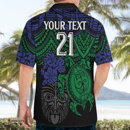 Custom New Zealand Warriors Rugby Hawaiian Shirt Hibiscus and Turtle With Polynesian Pattern