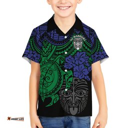 Custom New Zealand Warriors Rugby Hawaiian Shirt Hibiscus and Turtle With Polynesian Pattern