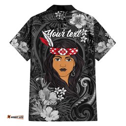 New Zealand Custom Women's Day Hawaiian Shirt Maori Girl Feathers of Hope Black