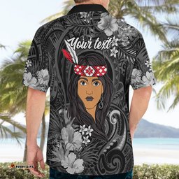 New Zealand Custom Women's Day Hawaiian Shirt Maori Girl Feathers of Hope Black