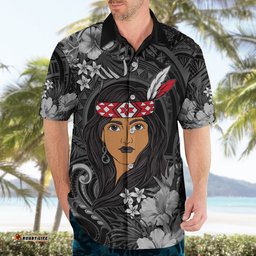 New Zealand Custom Women's Day Hawaiian Shirt Maori Girl Feathers of Hope Black
