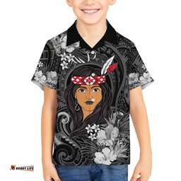 New Zealand Custom Women's Day Hawaiian Shirt Maori Girl Feathers of Hope Black
