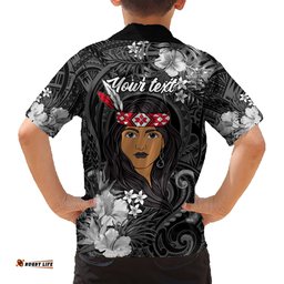 New Zealand Custom Women's Day Hawaiian Shirt Maori Girl Feathers of Hope Black