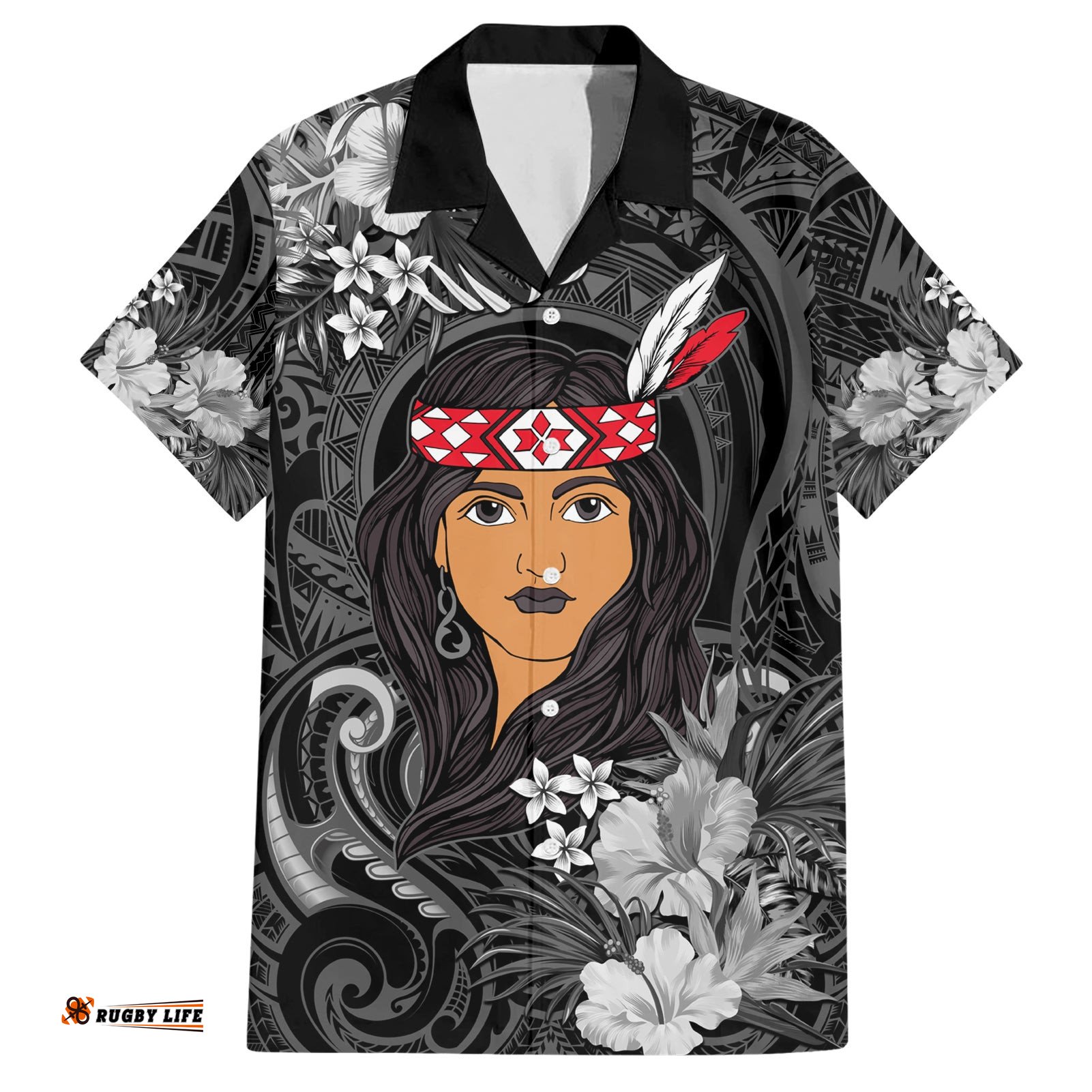 New Zealand Custom Women's Day Hawaiian Shirt Maori Girl Feathers of Hope Black