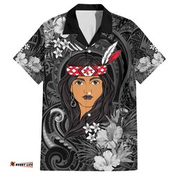 New Zealand Custom Women's Day Hawaiian Shirt Maori Girl Feathers of Hope Black