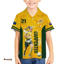Australia Soccer Hawaiian Shirt Ellie Carpenter Matildas Gold Version