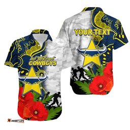 Custom Personalised Cowboys ANZAC Day Aboriginal Mix Army Patterns Hawaiian Shirt