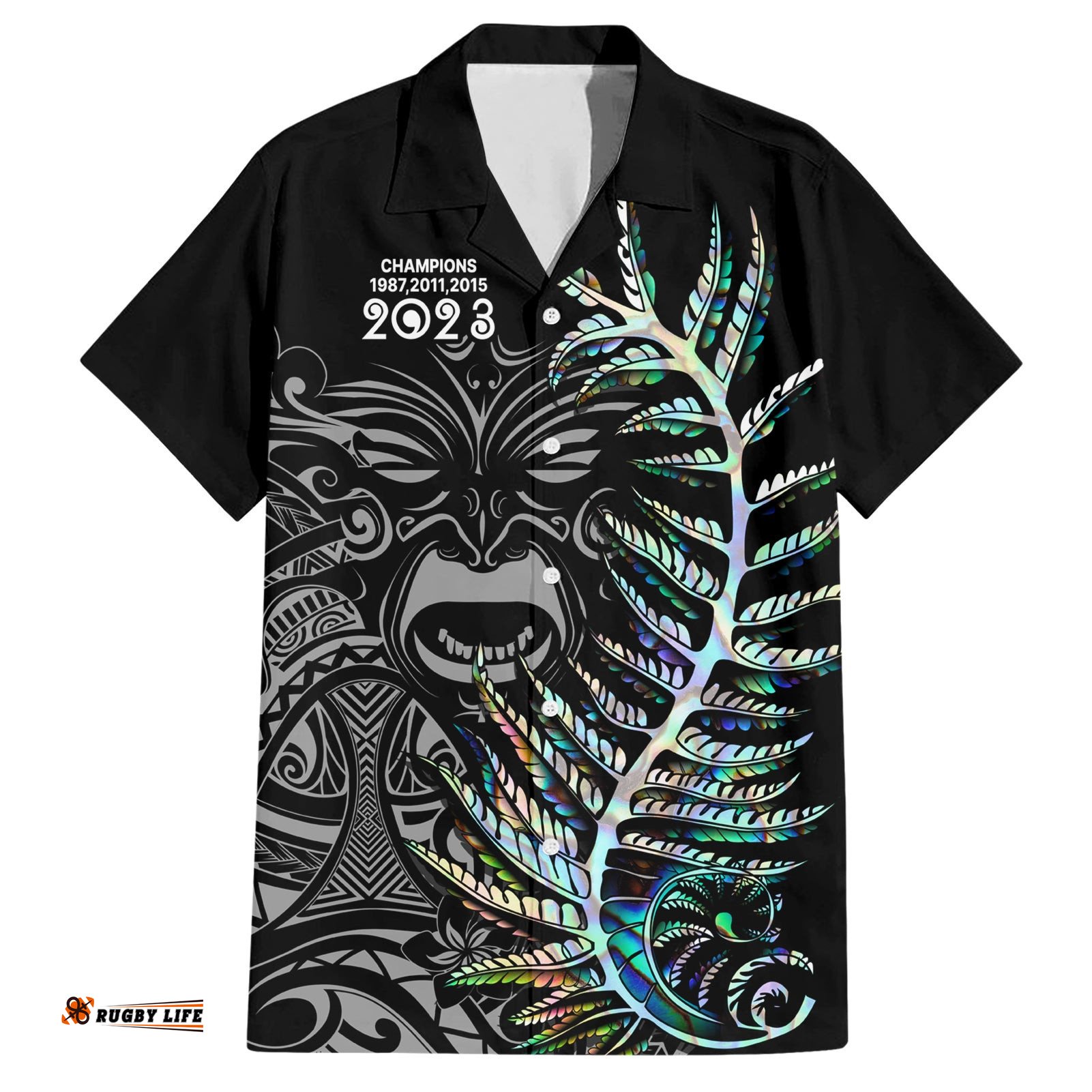 Custom New Zealand Rugby Hawaiian Shirt NZ Black Fern Champions History With Papua Shell