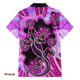 Australia Hawaiian Shirt Aussie Opal Pattern With Lizard Aboriginal Art Pink
