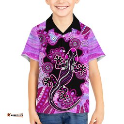 Australia Hawaiian Shirt Aussie Opal Pattern With Lizard Aboriginal Art Pink