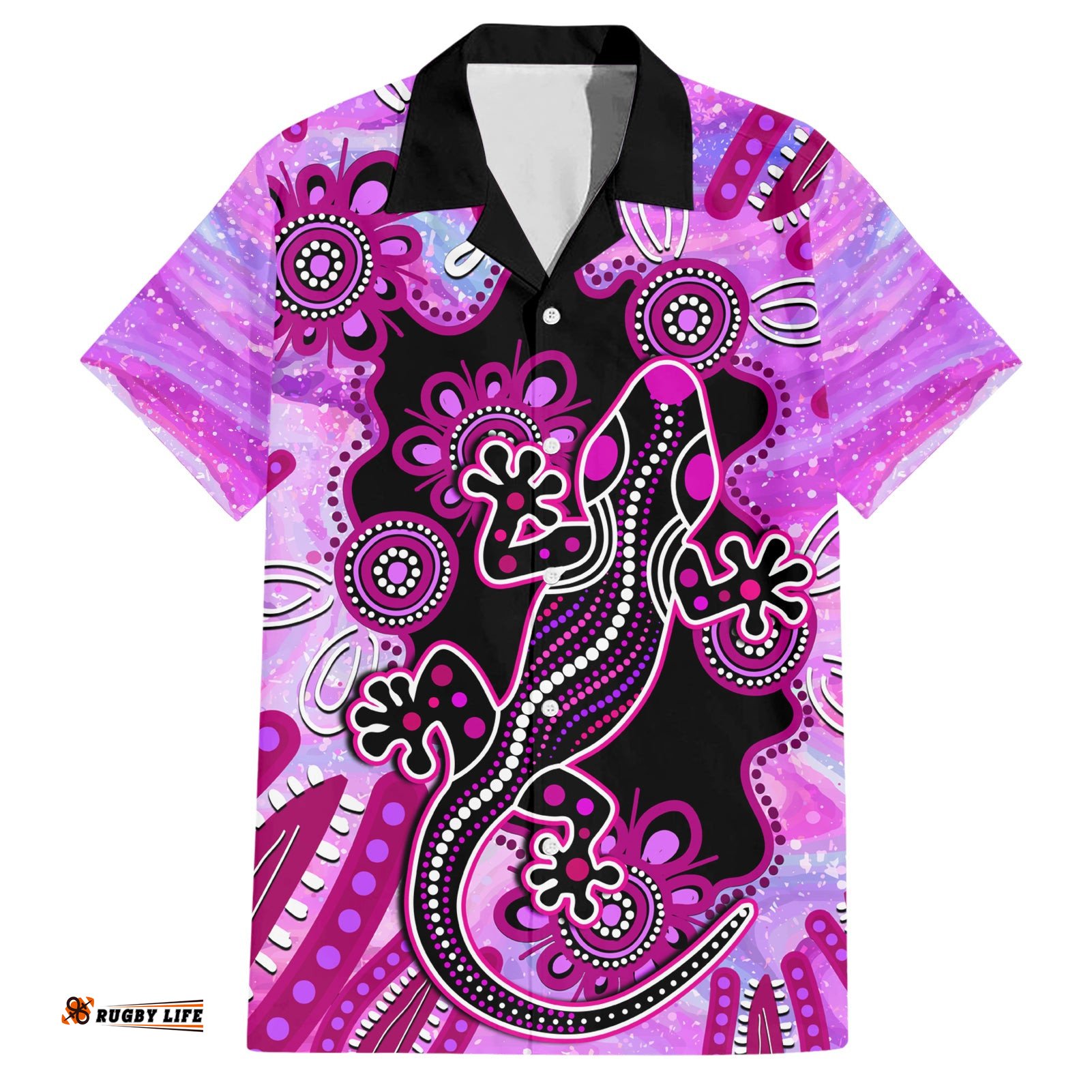 Australia Hawaiian Shirt Aussie Opal Pattern With Lizard Aboriginal Art Pink