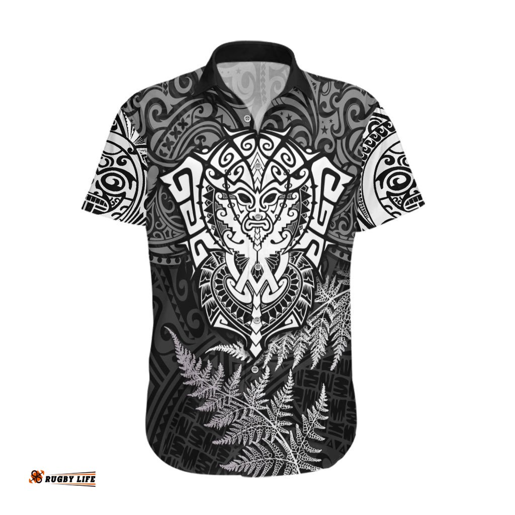 New Zealand Rugby Hawaiian Shirt Silver Fern All Black Mix Ta Moko White Style