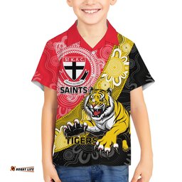 Personalised Richmond And St Kilda Football Hawaiian Shirt Tigers Saints Together Aboriginal Art
